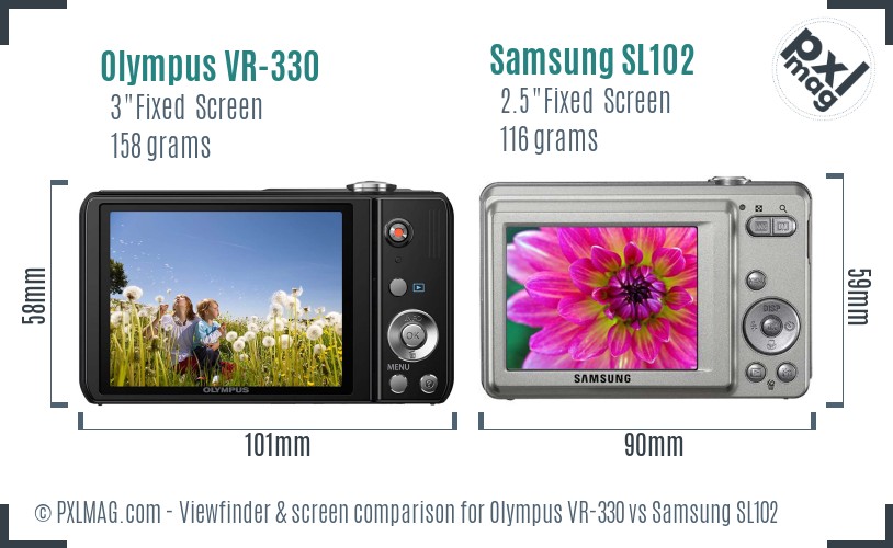Olympus VR-330 vs Samsung SL102 Screen and Viewfinder comparison
