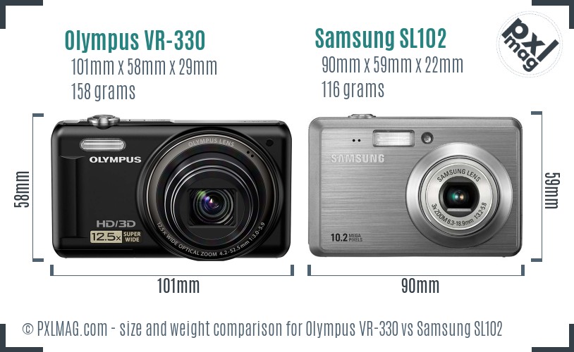 Olympus VR-330 vs Samsung SL102 size comparison Olympus VR-330 vs Samsung SL102 size comparison