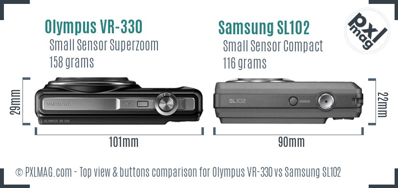 Olympus VR-330 vs Samsung SL102 top view buttons comparison