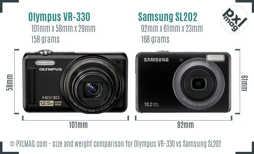 Olympus VR-330 vs Samsung SL202 size comparison