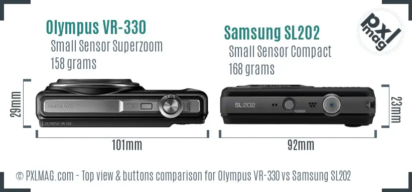Olympus VR-330 vs Samsung SL202 top view buttons comparison