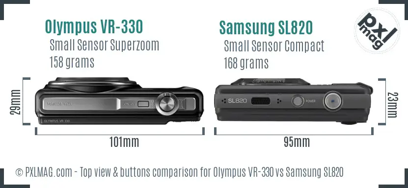 Olympus VR-330 vs Samsung SL820 top view buttons comparison