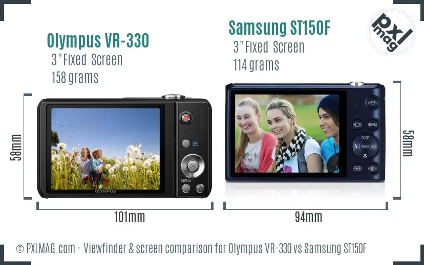Olympus VR-330 vs Samsung ST150F Screen and Viewfinder comparison