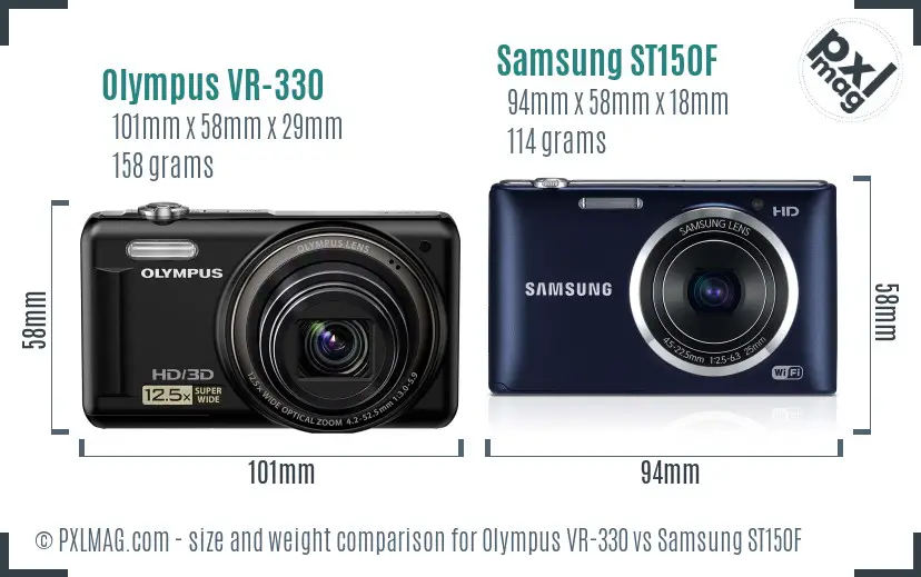 Olympus VR-330 vs Samsung ST150F size comparison