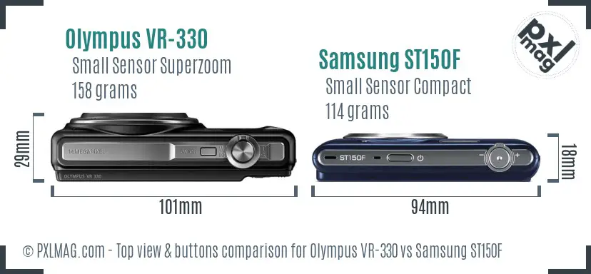 Olympus VR-330 vs Samsung ST150F top view buttons comparison