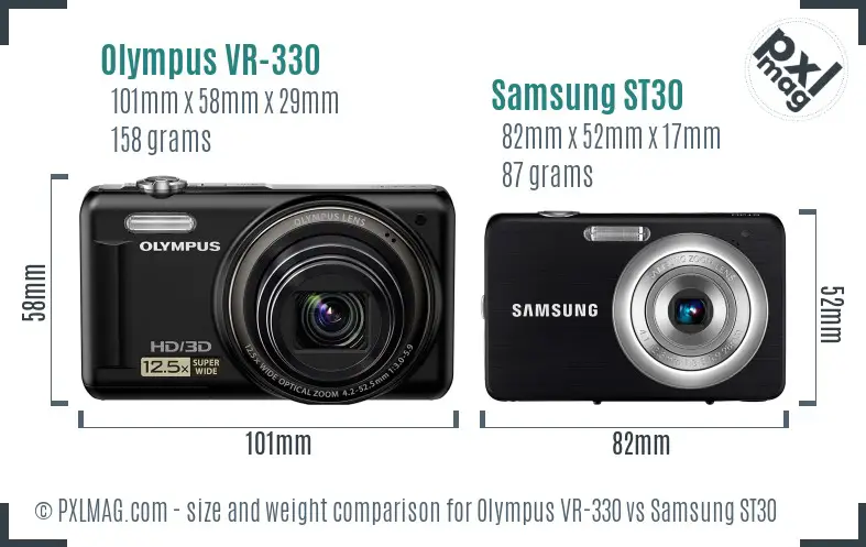Olympus VR-330 vs Samsung ST30 size comparison Olympus VR-330 vs Samsung ST30 size comparison