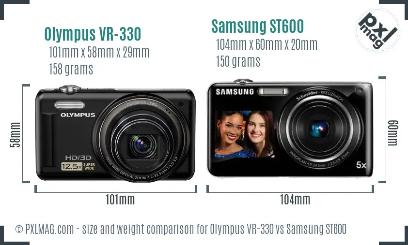 Olympus VR-330 vs Samsung ST600 size comparison