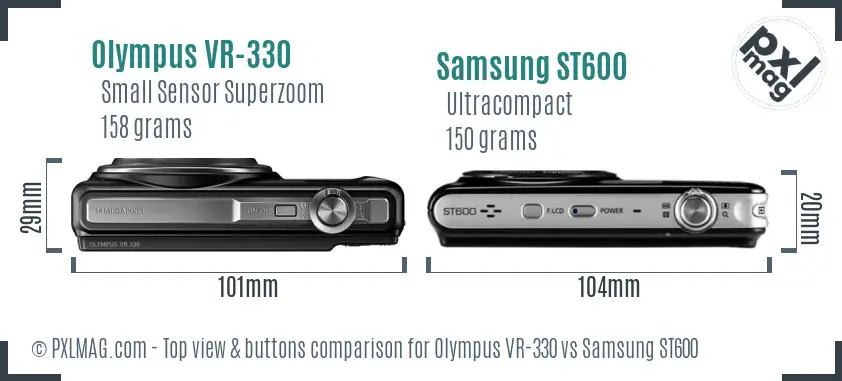 Olympus VR-330 vs Samsung ST600 top view buttons comparison