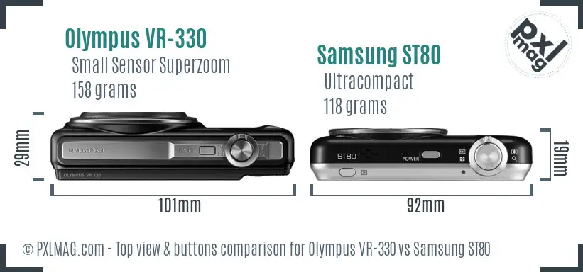 Olympus VR-330 vs Samsung ST80 top view buttons comparison