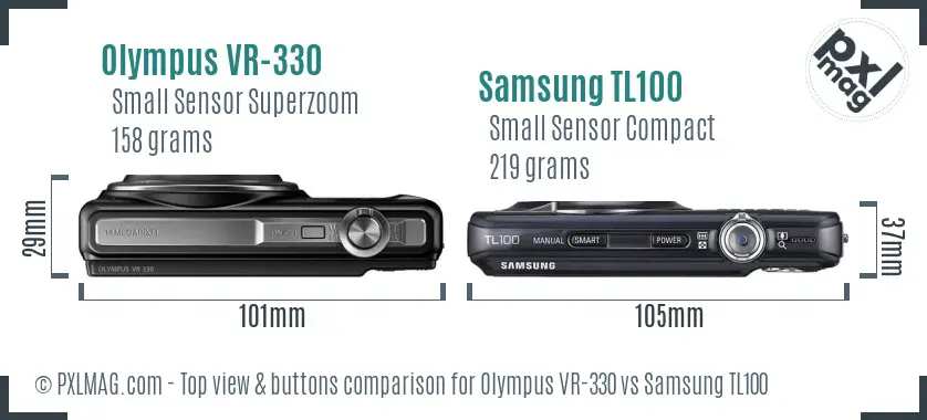 Olympus VR-330 vs Samsung TL100 top view buttons comparison