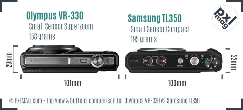 Olympus VR-330 vs Samsung TL350 top view buttons comparison