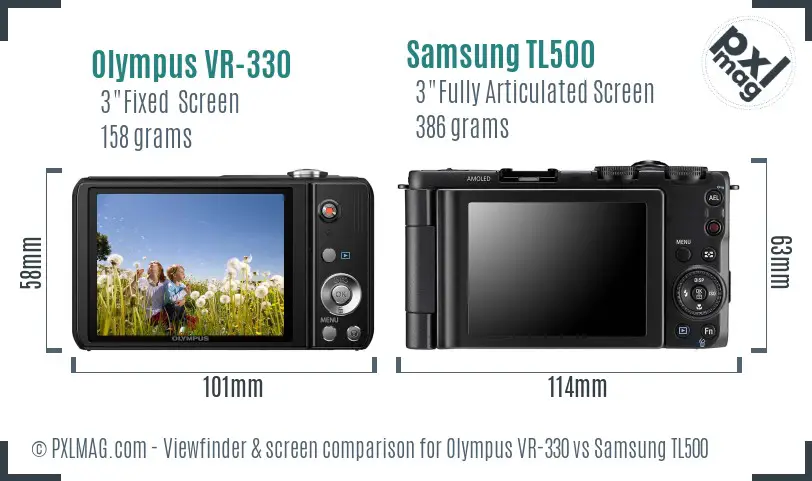 Olympus VR-330 vs Samsung TL500 Screen and Viewfinder comparison