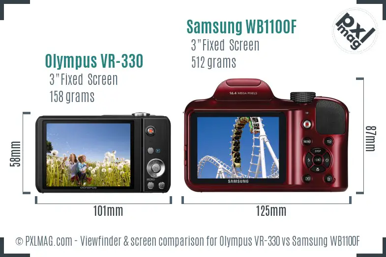 Olympus VR-330 vs Samsung WB1100F Screen and Viewfinder comparison