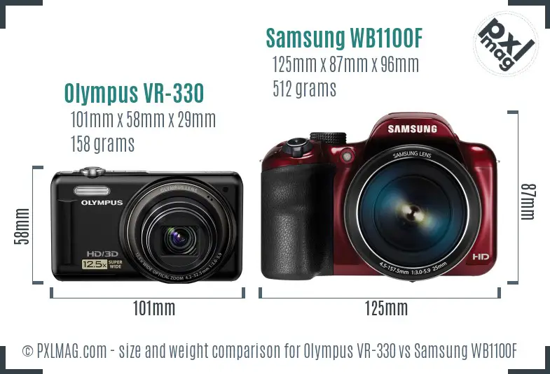 Olympus VR-330 vs Samsung WB1100F size comparison