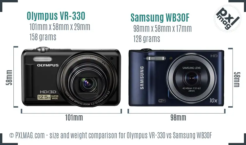 Olympus VR-330 vs Samsung WB30F size comparison
