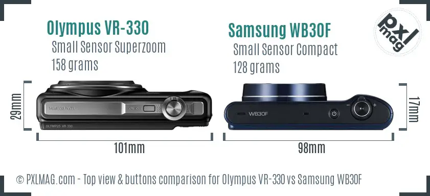 Olympus VR-330 vs Samsung WB30F top view buttons comparison