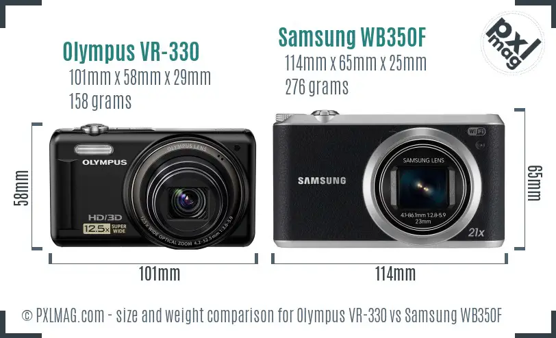 Olympus VR-330 vs Samsung WB350F size comparison