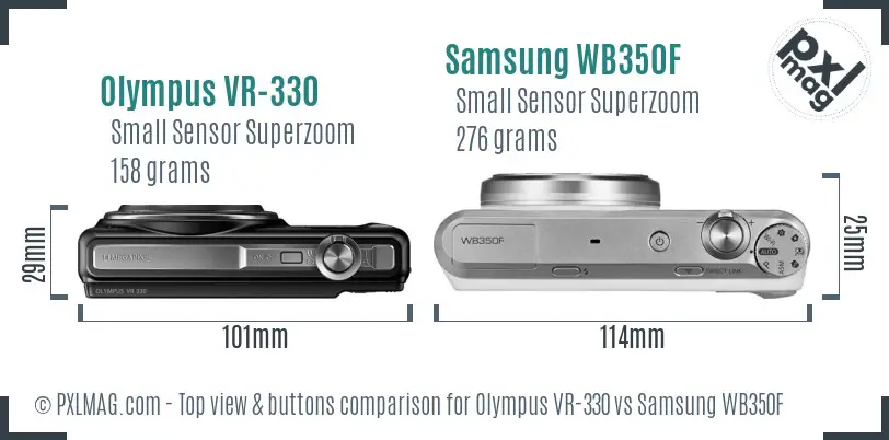 Olympus VR-330 vs Samsung WB350F top view buttons comparison