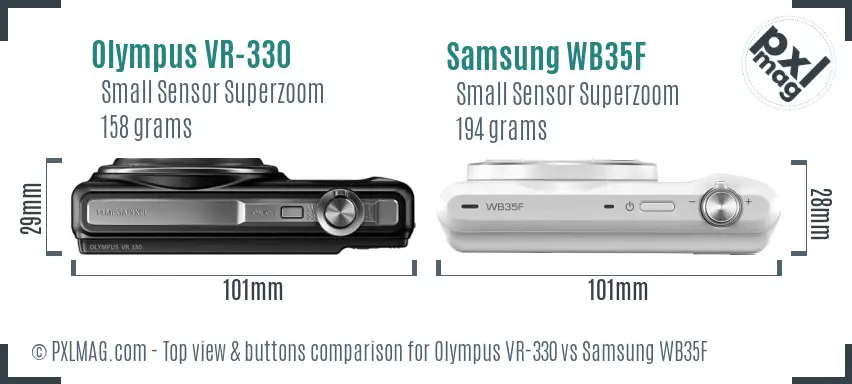 Olympus VR-330 vs Samsung WB35F top view buttons comparison