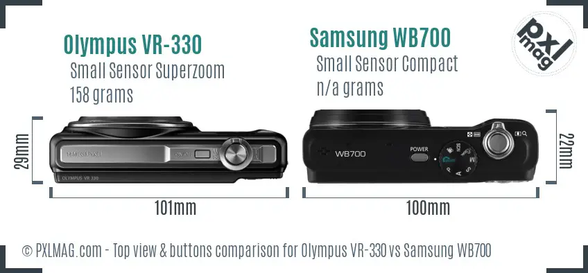 Olympus VR-330 vs Samsung WB700 top view buttons comparison Olympus VR-330 vs Samsung WB700 top view buttons comparison