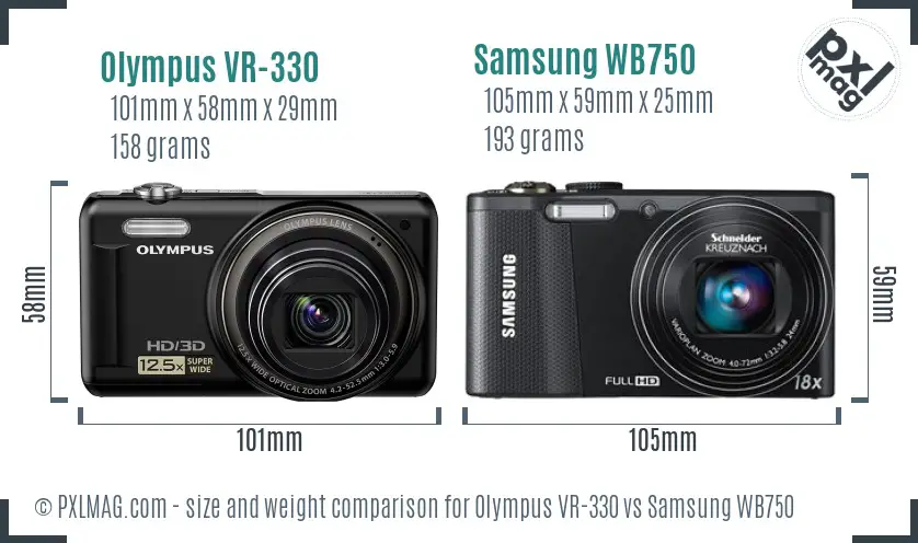 Olympus VR-330 vs Samsung WB750 size comparison Olympus VR-330 vs Samsung WB750 size comparison