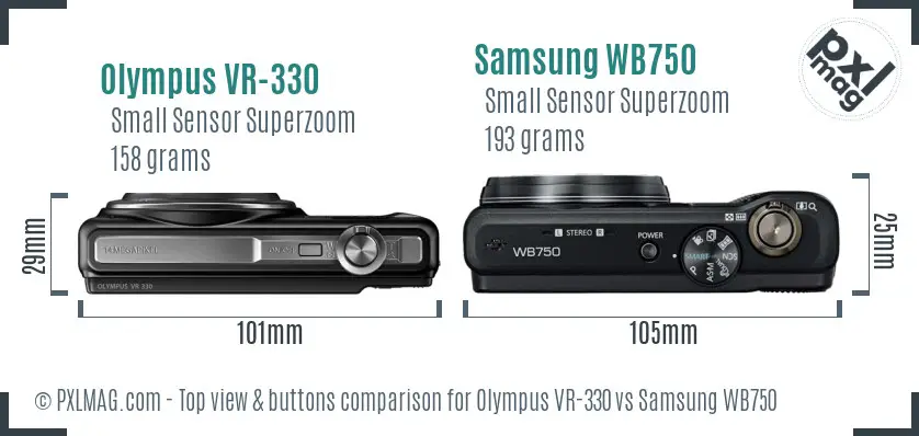 Olympus VR-330 vs Samsung WB750 top view buttons comparison Olympus VR-330 vs Samsung WB750 top view buttons comparison