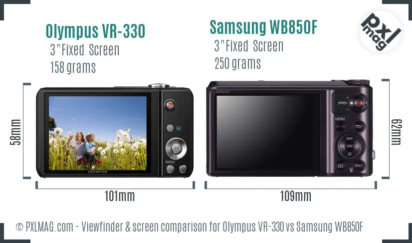 Olympus VR-330 vs Samsung WB850F Screen and Viewfinder comparison