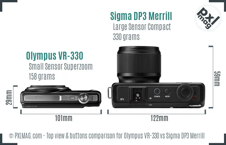 Olympus VR-330 vs Sigma DP3 Merrill top view buttons comparison