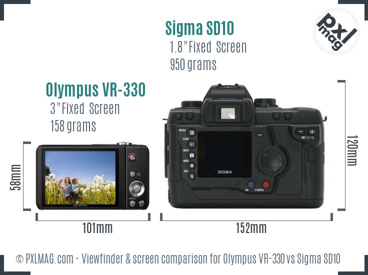 Olympus VR-330 vs Sigma SD10 Screen and Viewfinder comparison