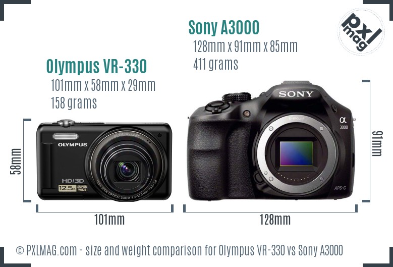 Olympus VR-330 vs Sony A3000 size comparison