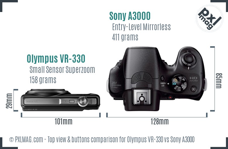 Olympus VR-330 vs Sony A3000 top view buttons comparison