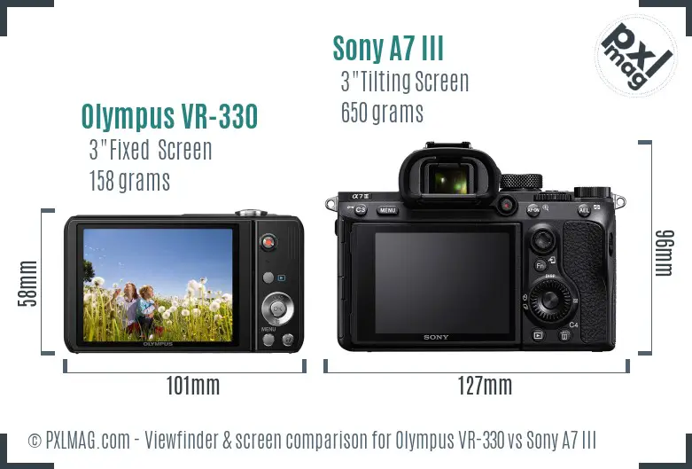 Olympus VR-330 vs Sony A7 III Screen and Viewfinder comparison