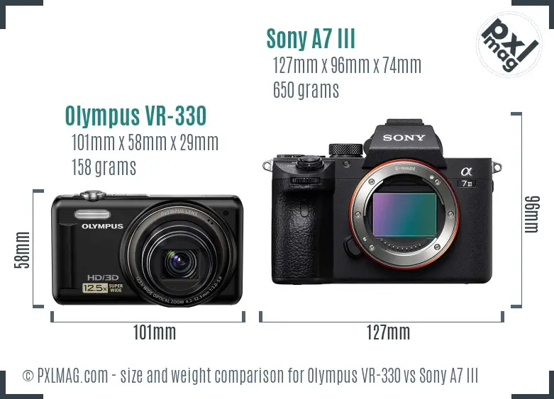 Olympus VR-330 vs Sony A7 III size comparison