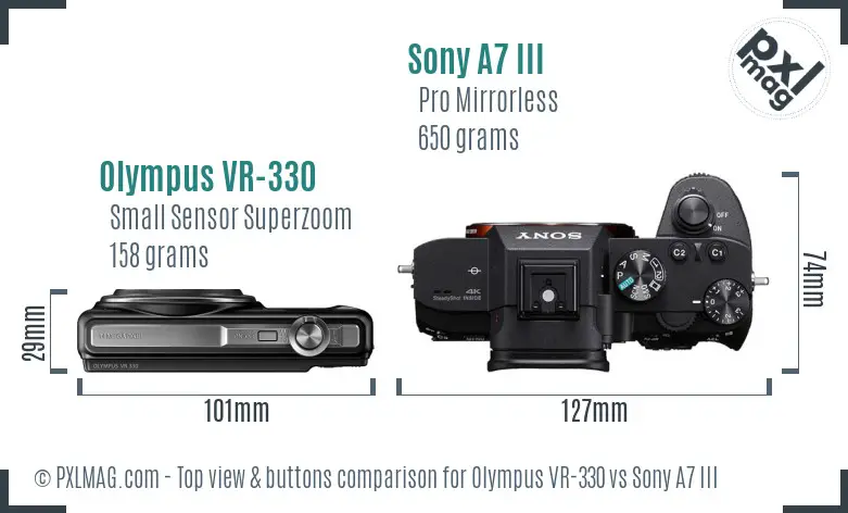 Olympus VR-330 vs Sony A7 III top view buttons comparison