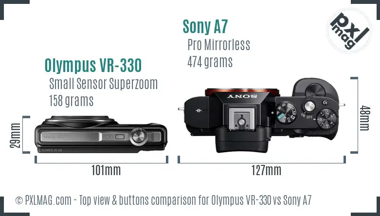 Olympus VR-330 vs Sony A7 top view buttons comparison