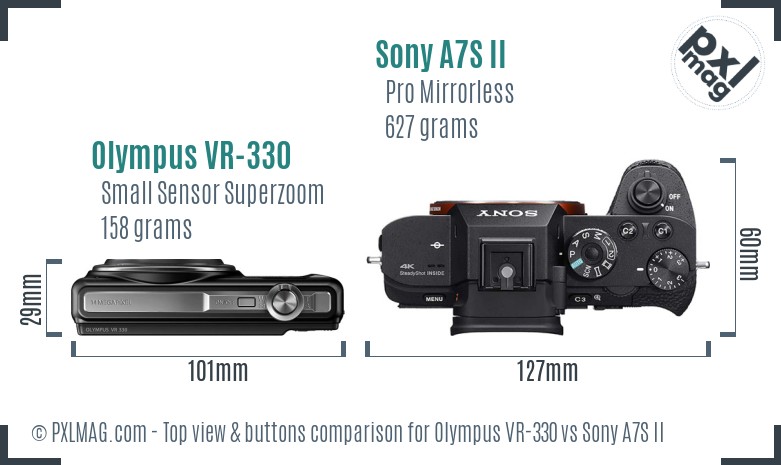 Olympus VR-330 vs Sony A7S II top view buttons comparison