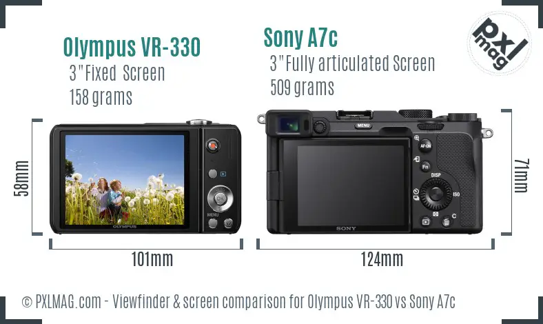 Olympus VR-330 vs Sony A7c Screen and Viewfinder comparison