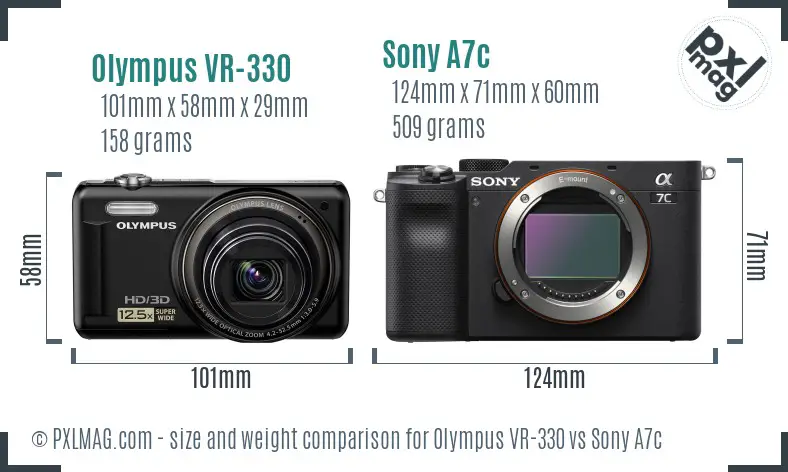 Olympus VR-330 vs Sony A7c size comparison