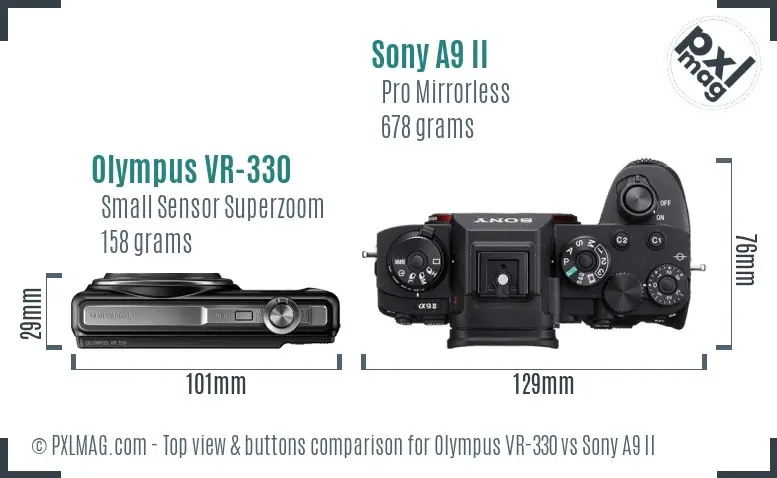 Olympus VR-330 vs Sony A9 II top view buttons comparison