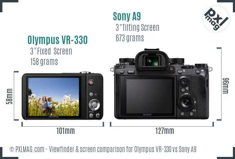 Olympus VR-330 vs Sony A9 Screen and Viewfinder comparison
