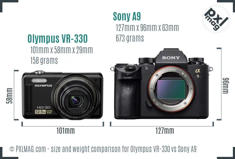 Olympus VR-330 vs Sony A9 size comparison