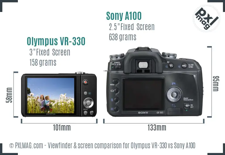 Olympus VR-330 vs Sony A100 Screen and Viewfinder comparison