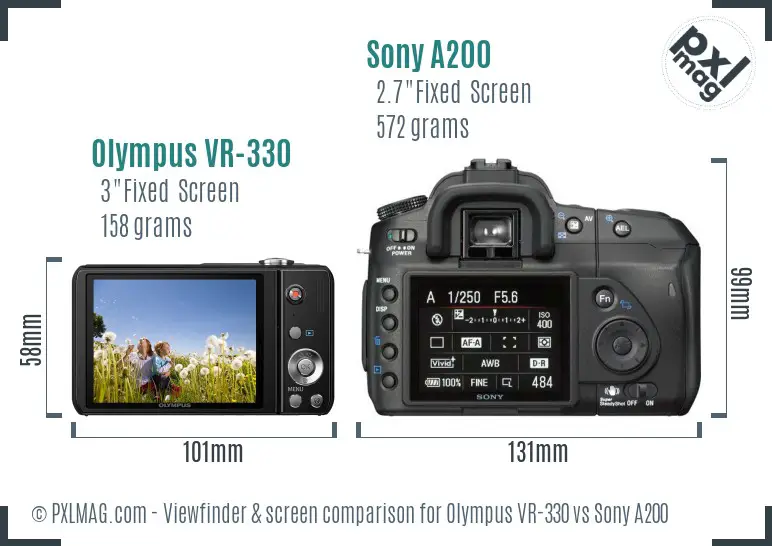 Olympus VR-330 vs Sony A200 Screen and Viewfinder comparison