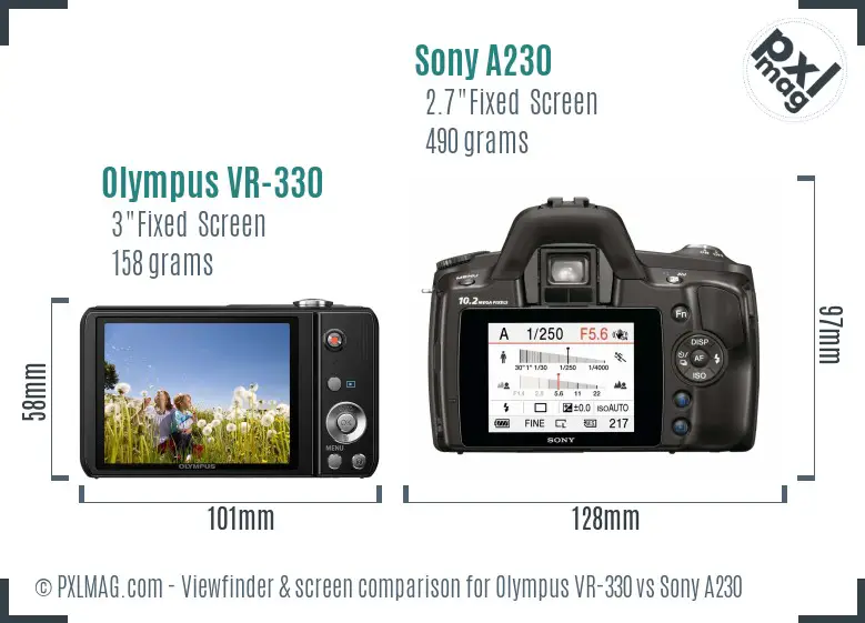 Olympus VR-330 vs Sony A230 Screen and Viewfinder comparison