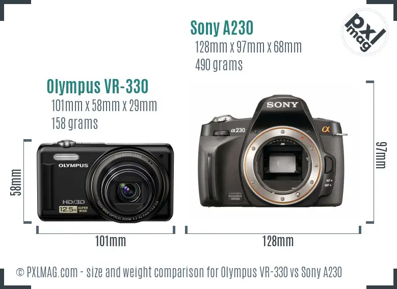 Olympus VR-330 vs Sony A230 size comparison