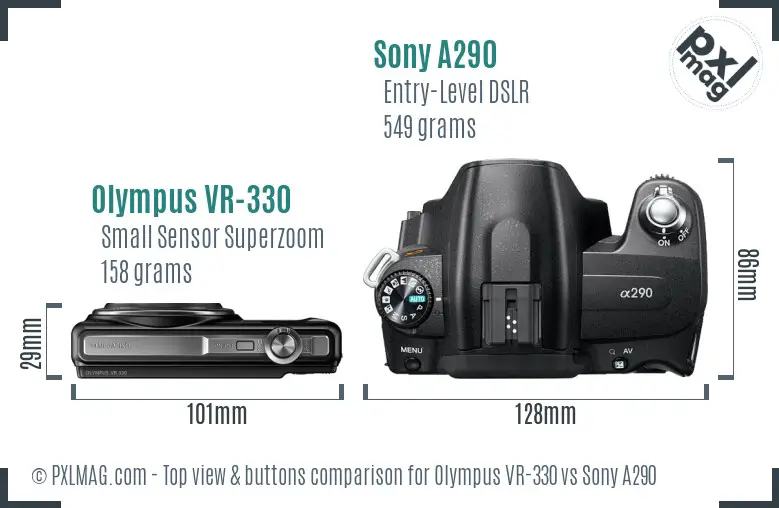 Olympus VR-330 vs Sony A290 top view buttons comparison