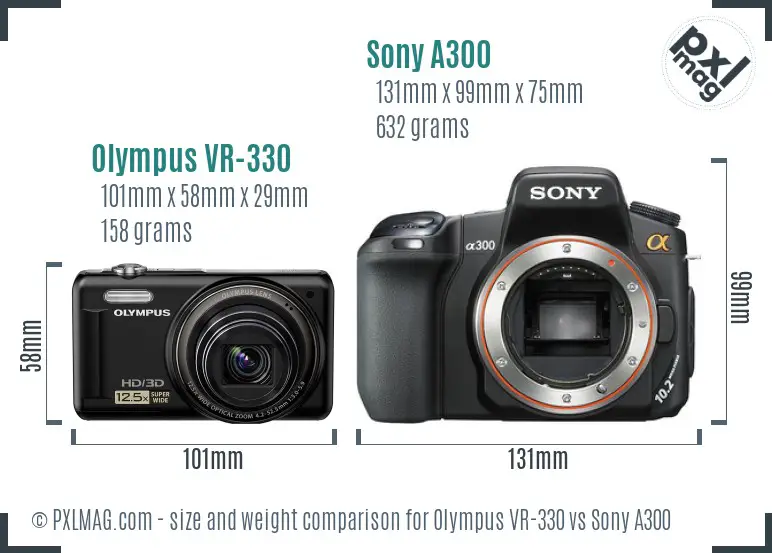 Olympus VR-330 vs Sony A300 size comparison