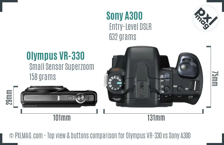 Olympus VR-330 vs Sony A300 top view buttons comparison