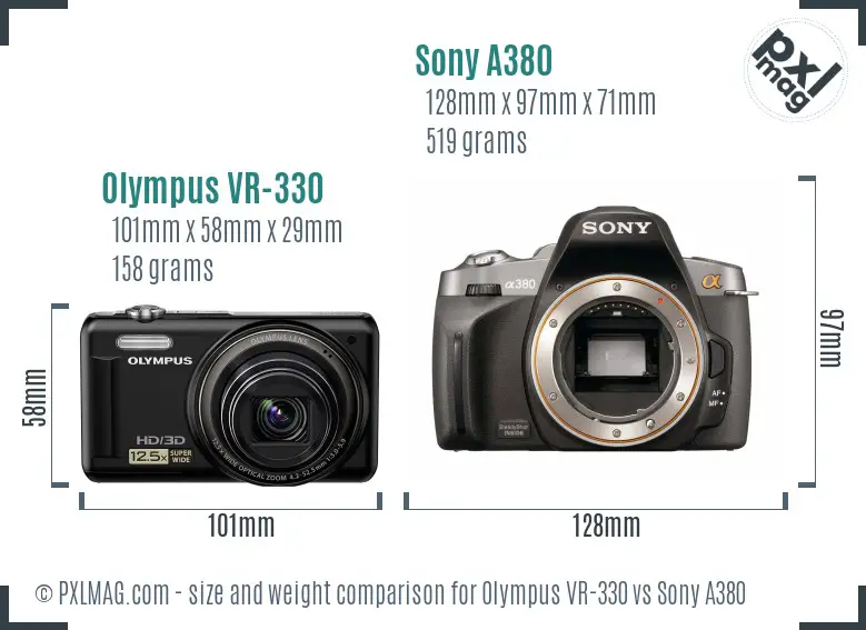Olympus VR-330 vs Sony A380 size comparison