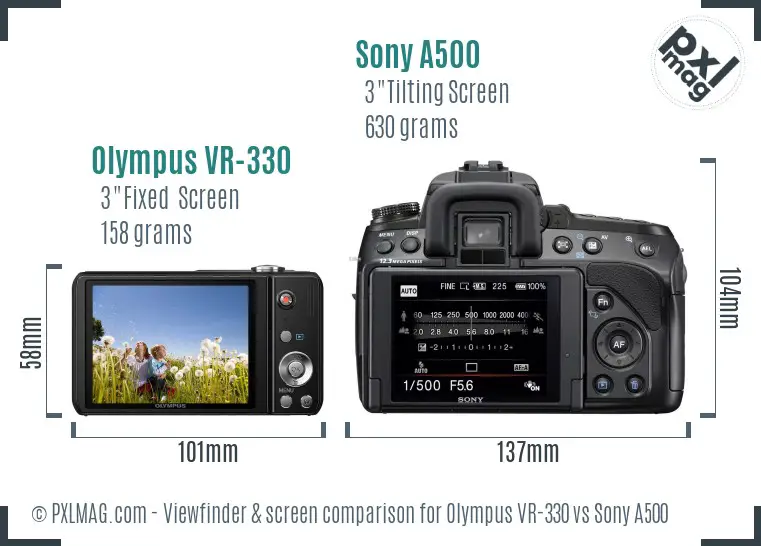 Olympus VR-330 vs Sony A500 Screen and Viewfinder comparison